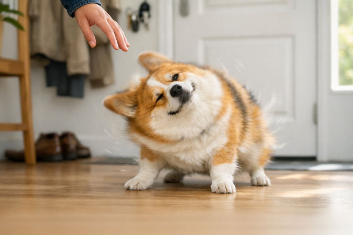 Собака встряхивается всем телом после поглаживания