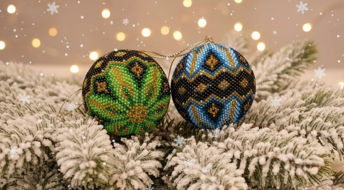 Новогодние шарики из бисера
