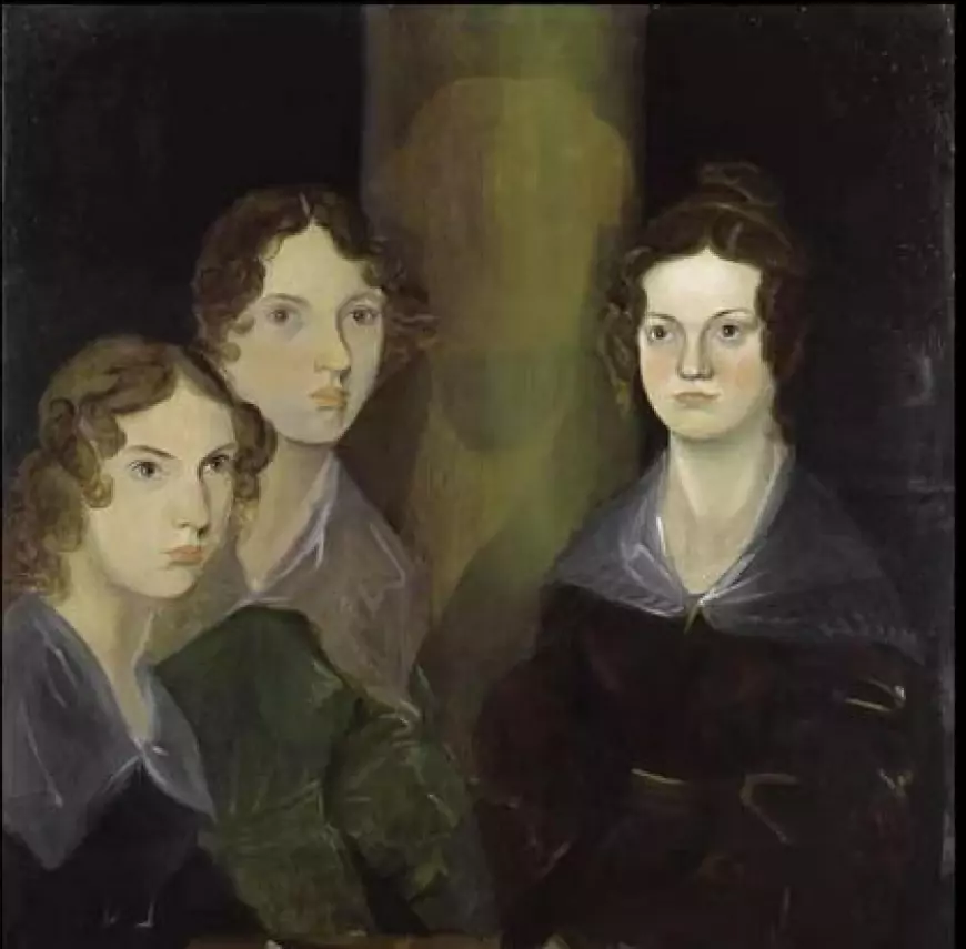 Совместный портрет сестер Бронте, написанный их братом Бренуэллом, приблизительно в 1835 году. Слева направо: Энн, Эмили и Шарлотта (видна также тень Бренуэлла, появившаяся, когда он стер свое изображение)