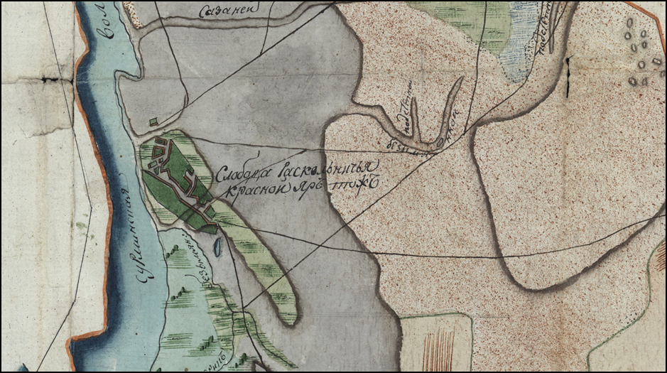 Фрагмент геометрического плана слободы Раскольничьей (Красный Яр).1801г. [37]