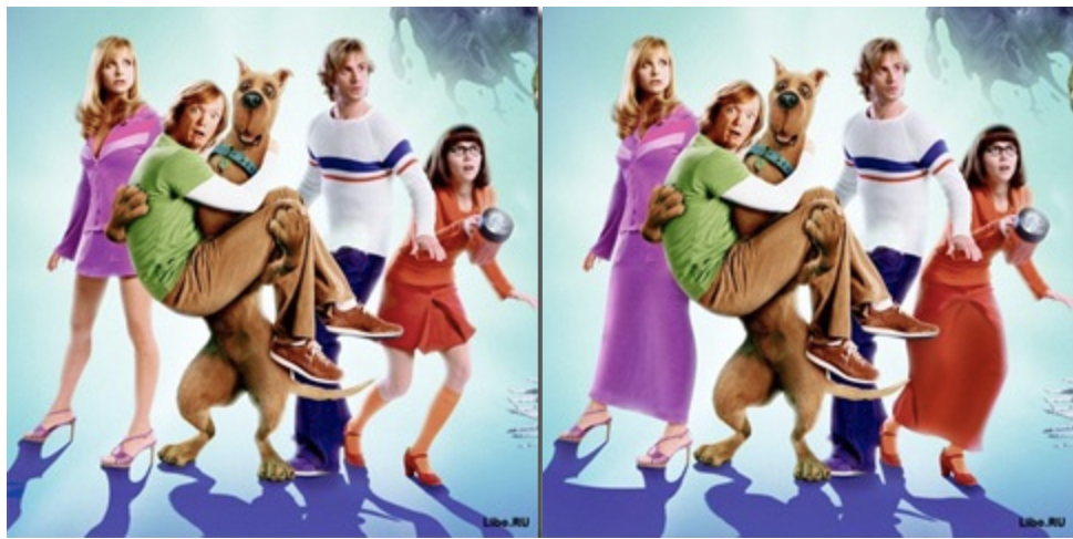 Постер мультипликационного фильма о Скуби-Ду. (до и после)