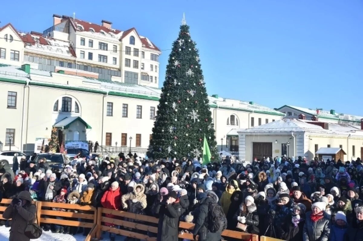    В Омской крепости открыли ёлку, украшенную ледяными скульптурами