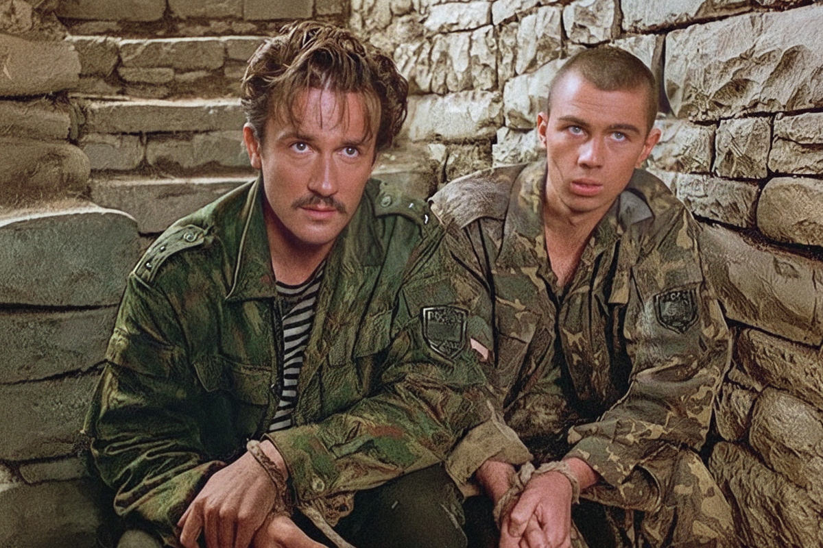 Олег Меньшиков и Сергей Бодров. Кадр из фильма "Кавказский пленник"