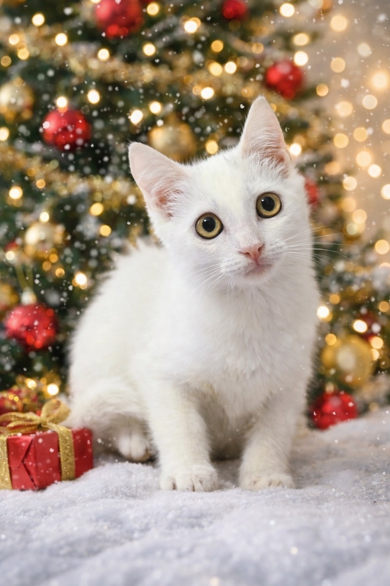 Снежинка, 2-3 мес, ищет дом. Новый год создан с помощью ИИ, в остальном - фото из архива автора