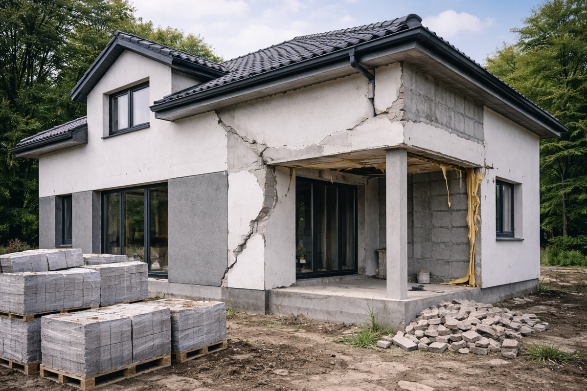 Дом, после перекоса фундамента