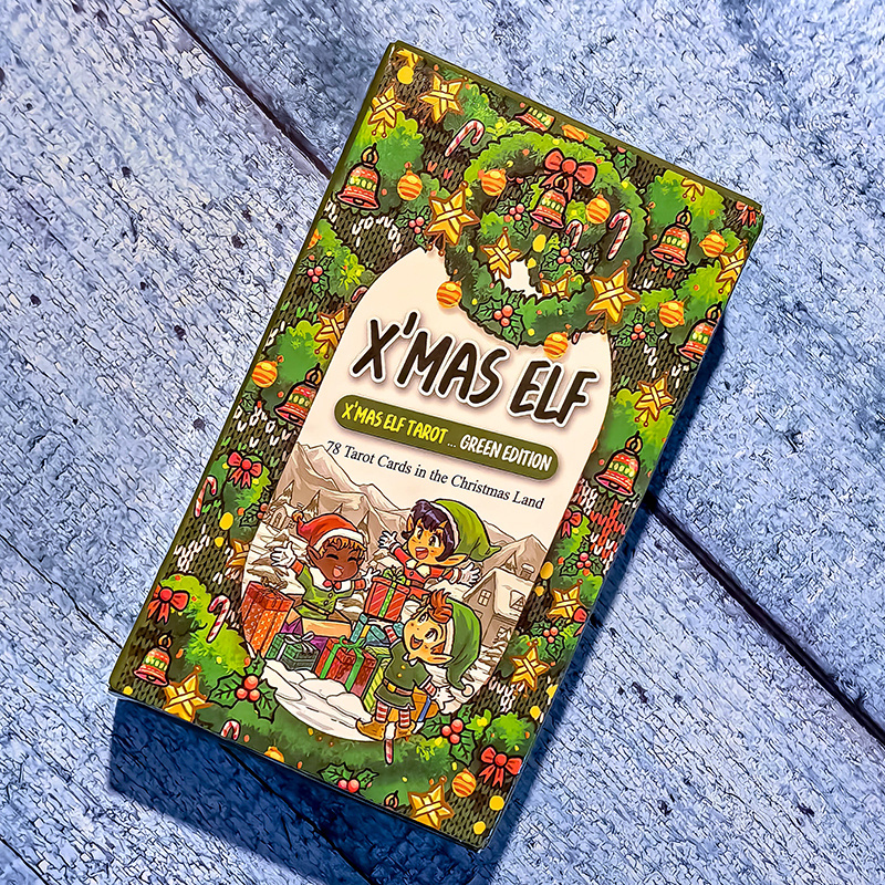 X’Mas Elf Tarot, зелёная версия: дизайн коробки (фото моё)