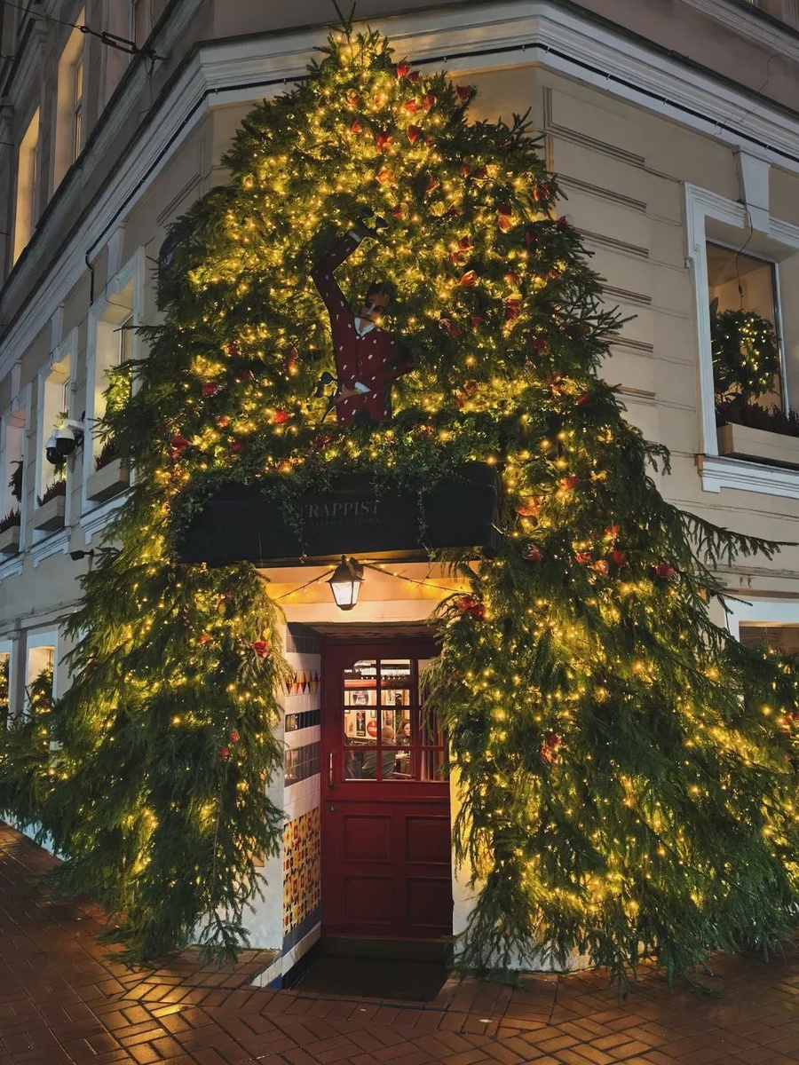 вот так украсили  входную зону в кафе 