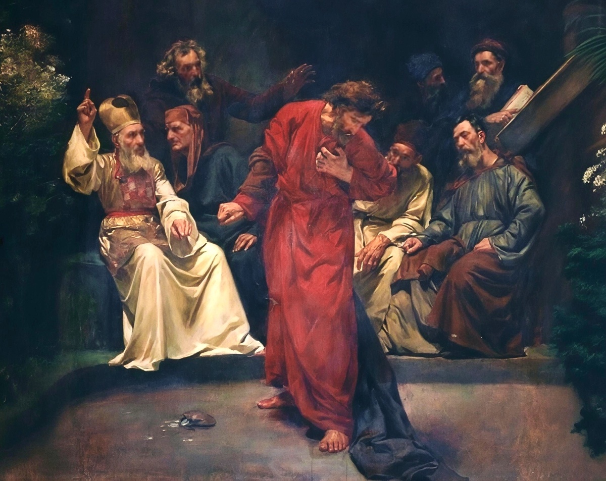 Иуда Искариот возвращает первосвященникам 30 серебрянников.