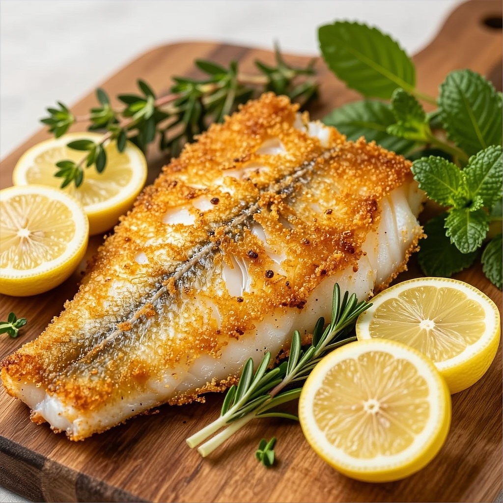 Жареная треска с лимоном и травами