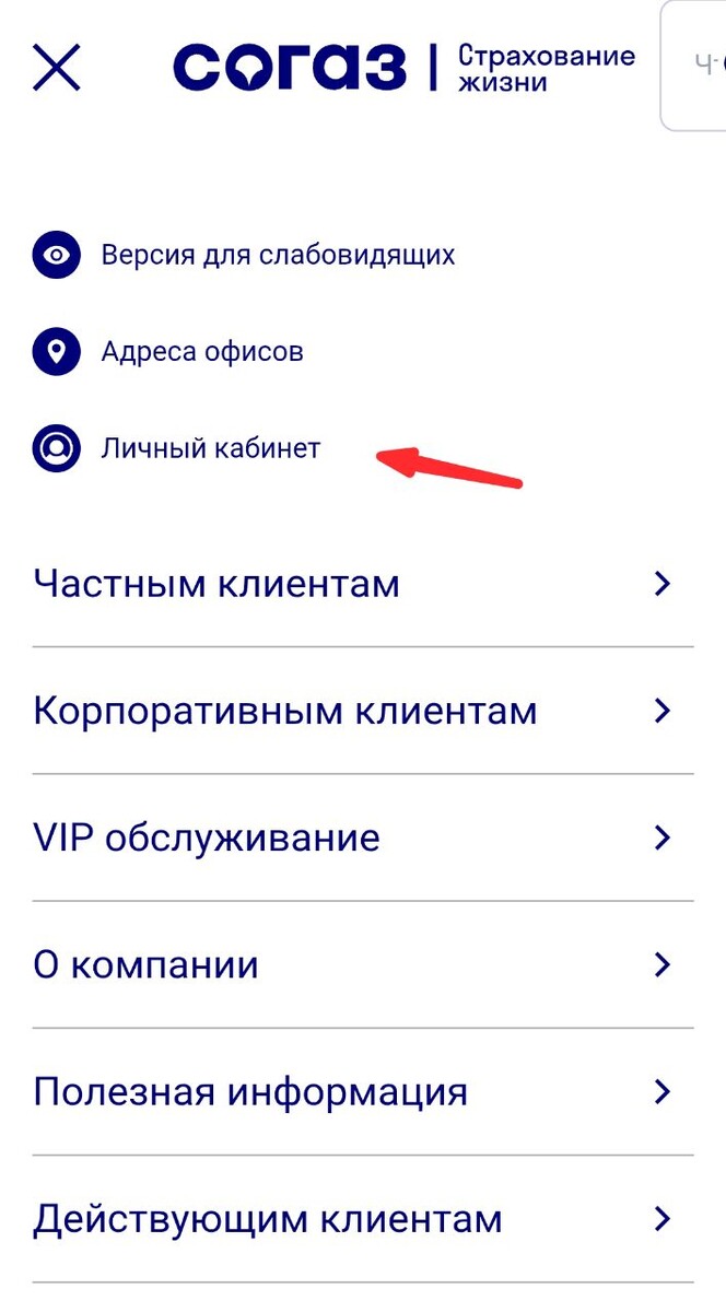 Кнопка «Личный кабинет»