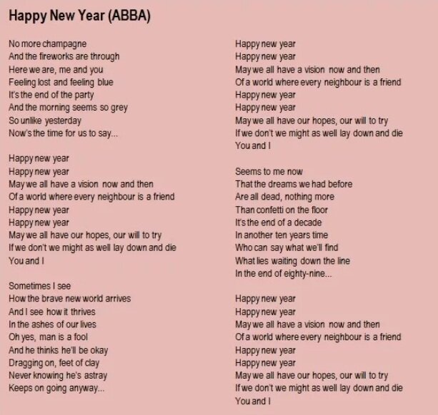 Текст Happy New Year от ABBA