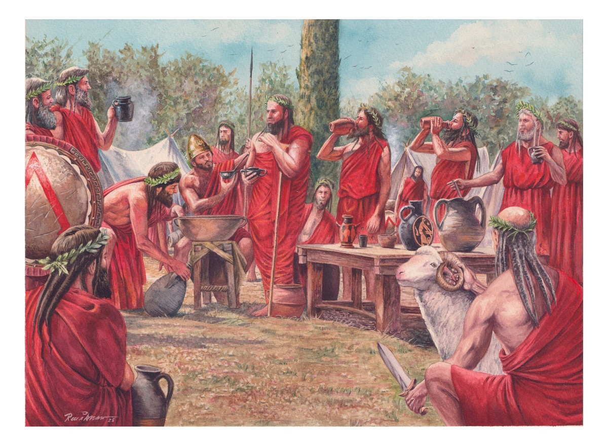 В спартанском лагере перед сражением при Левктрах, 371 год до н. э. Художник: Renato Dalmaso