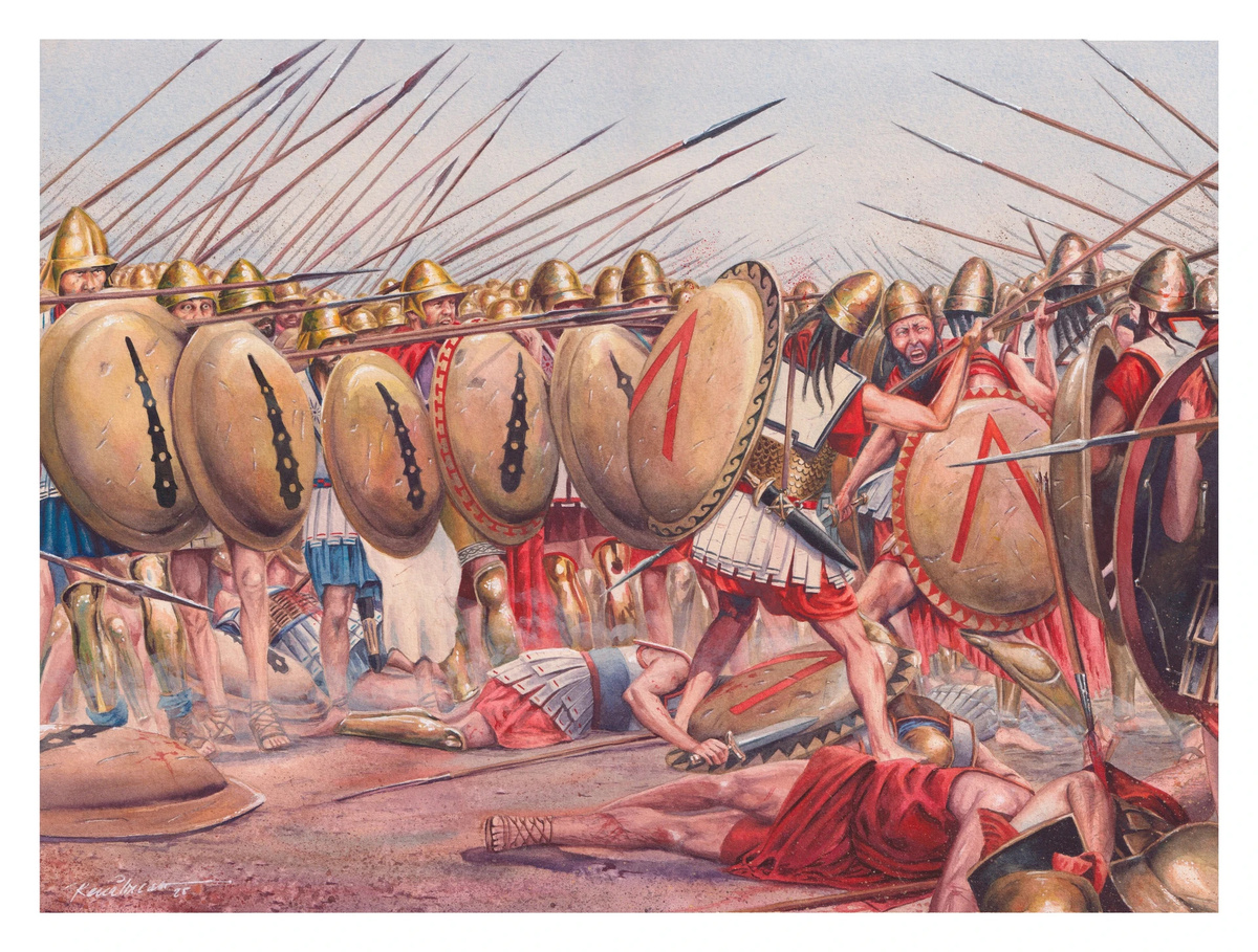 Избиение спартанцев при Левктрах. Художник: Renato Dalmaso