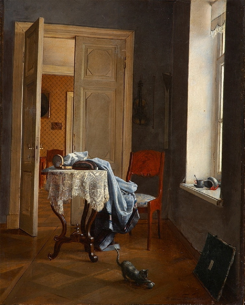 А. А. Бобров (1849 – 1899) «Проказы кошки», 1866 год. Холст, масло. Размеры: 45,6 x 36,4 см. Инв. Ж-936. Таганрогский художественный музей. Фото картины взято из открытого источника.