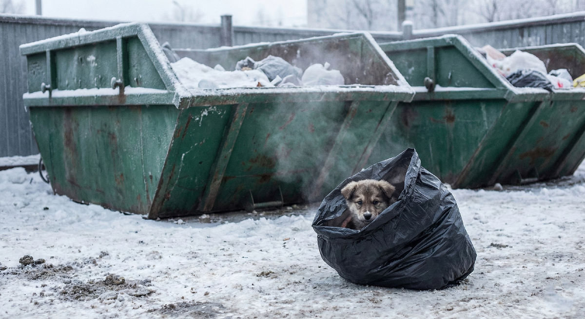 Выкинули как ненужную вещь. Малыш выглянул на свет, не понимая, за что с ним так поступили. Через 10 минут сюда должен был приехать мусоровоз.