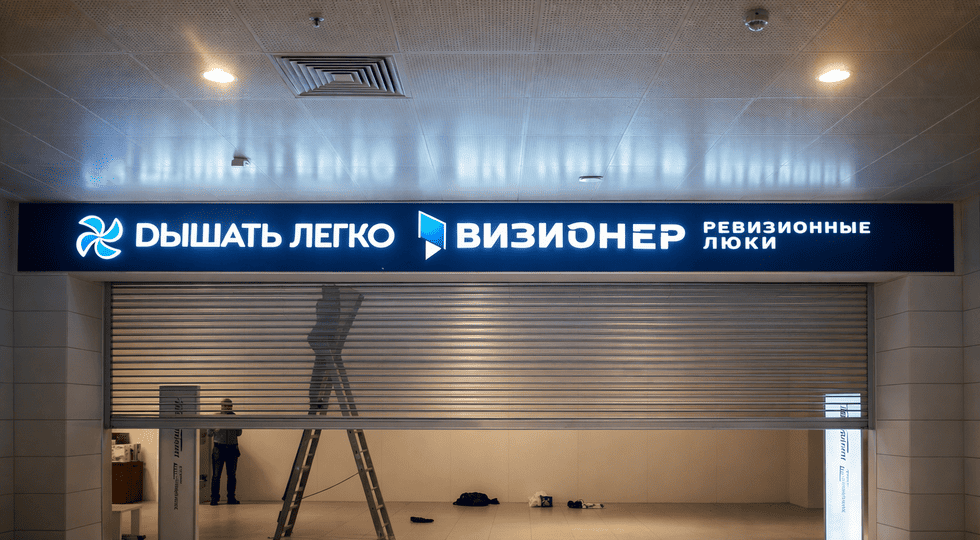 Производство и монтаж интерьерной вывески с объёмными световыми элементами