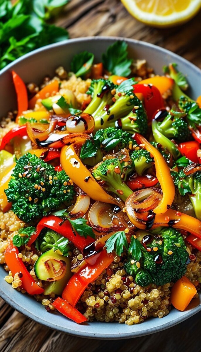 Овощной салат с зерном амаранта в тарелке