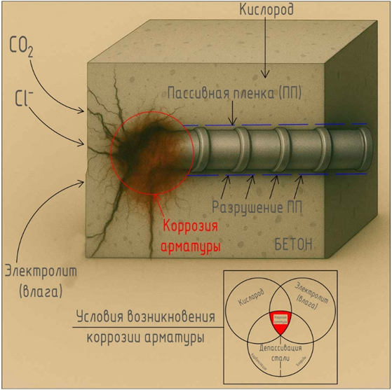 Рис. 1. Условия возникновения коррозии арматуры (автор: Антонюк А.А.)