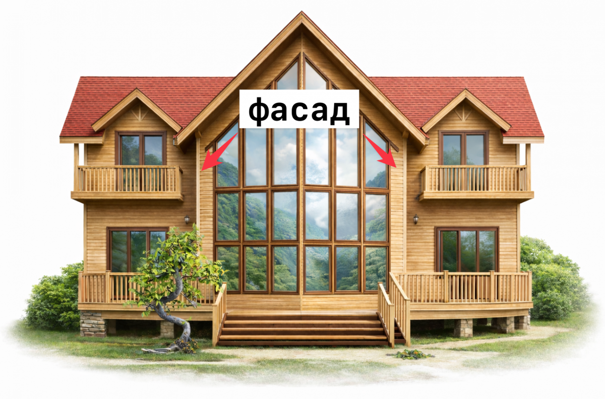 Фасад — это наружная отделка дома. Хороший фасад удерживает тепло, не даёт появляться сырости и защищает стены от постепенного разрушения. А уже потом — делает дом красивым.