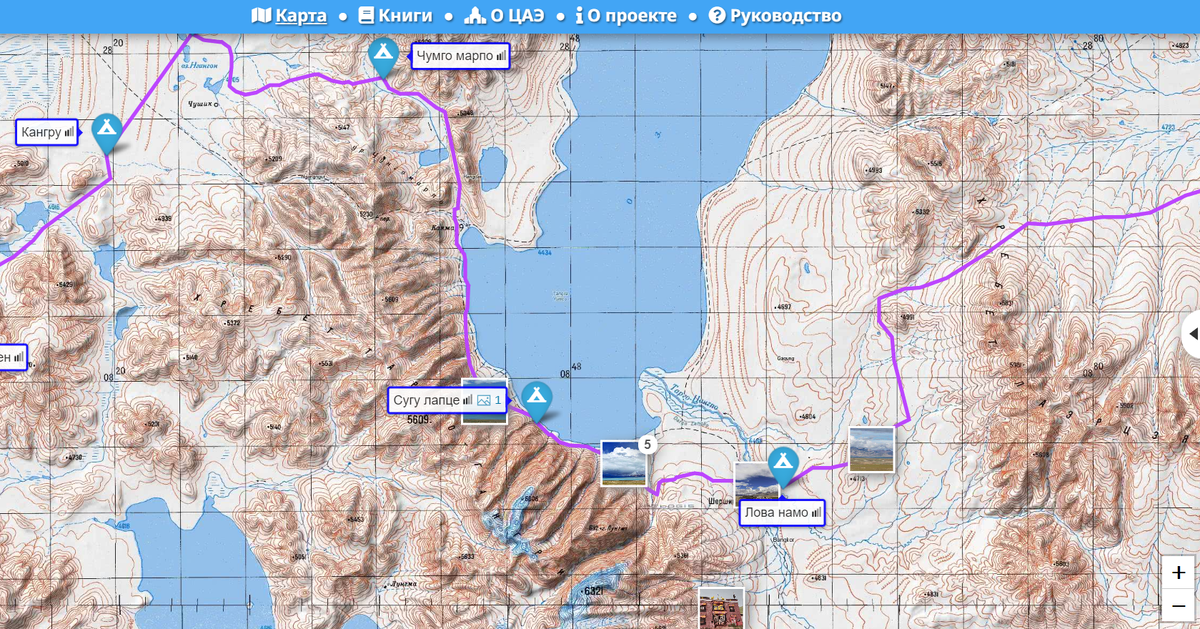 Карта маршрута ЦАЭ Рерихов у озера Дангра с сайта https://caemap.com/