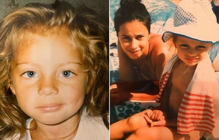 Катя Кищук в детстве с мамой.