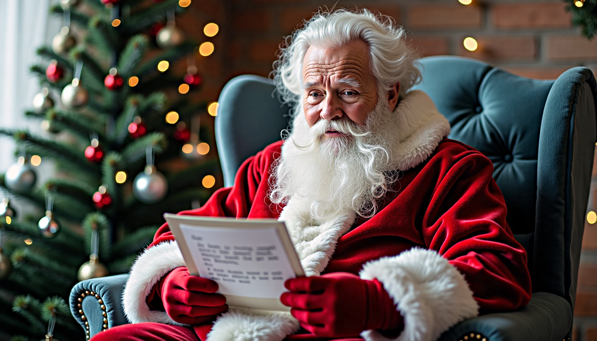 Дед Мороз читает письмо от девочки