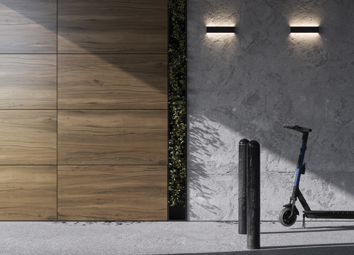 Коллекция керамогранита Alleya от бренда KERRANOVA формата 500х1200 мм на фасаде здания