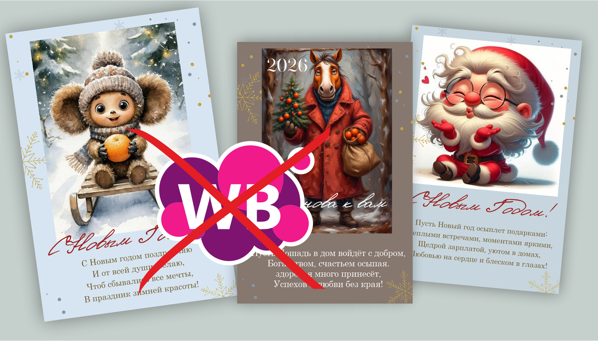 12 открыток для сообщений в Новый Год. На Wildberries такого нет
