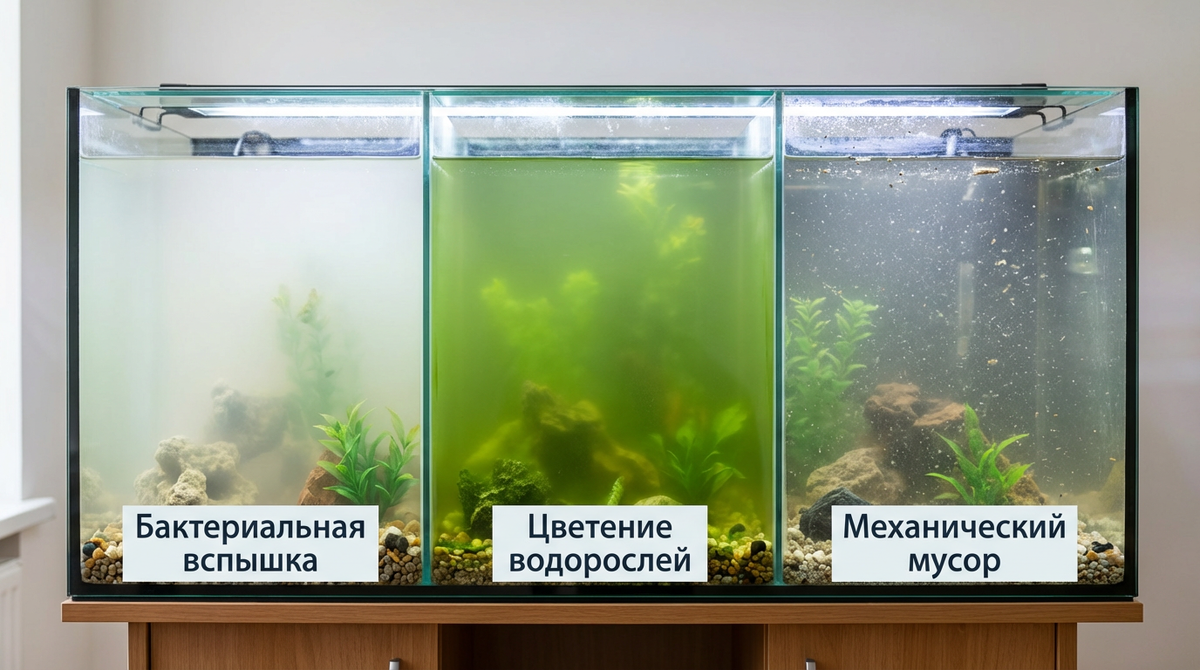 Вода в аквариуме стала мутной как молоко? 3 типа мути и как убрать каждую за 48 часов