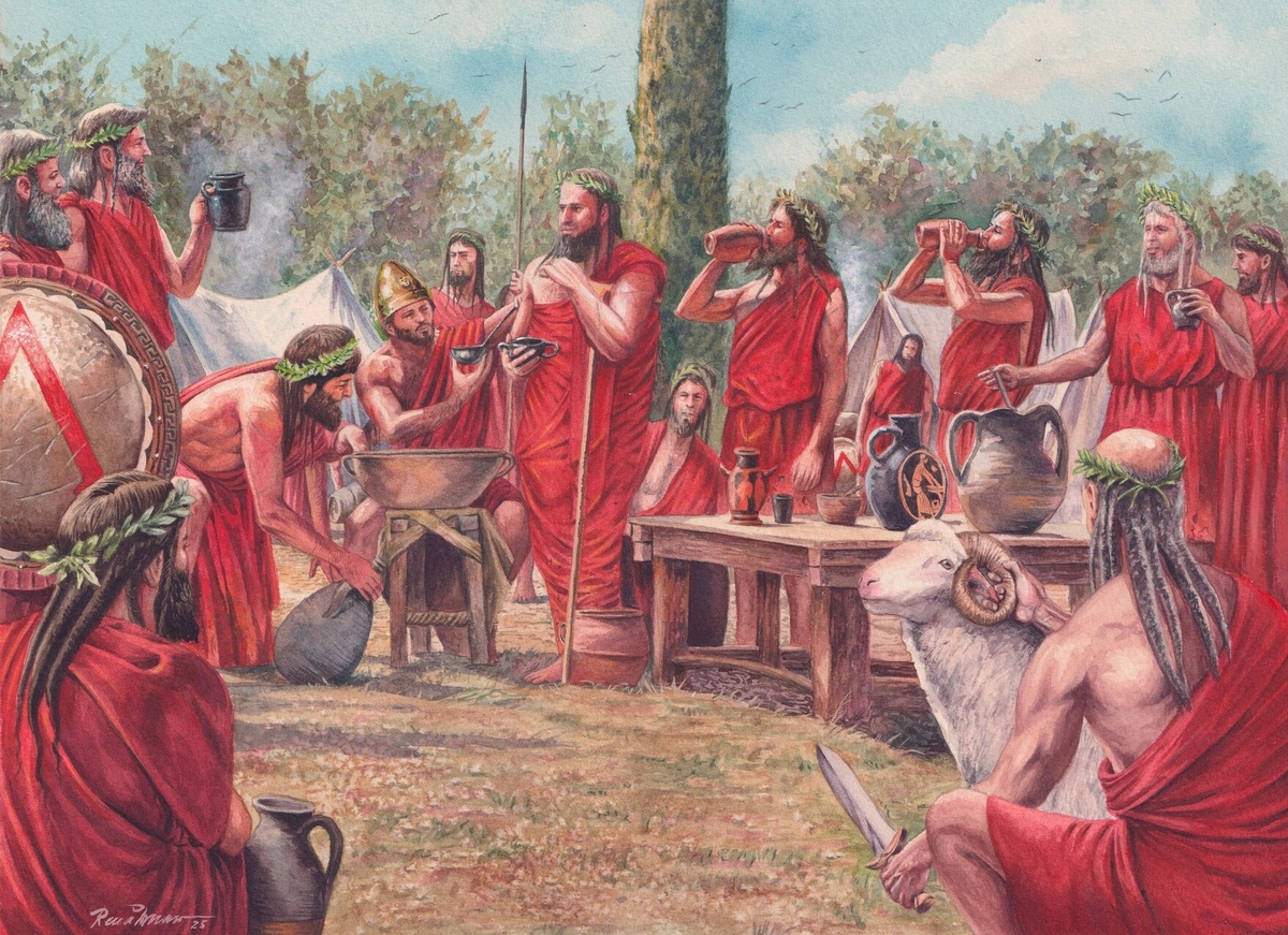 В лагере спартанцев перед битвой, IV век до нашей эры. Художник: Renato Dalmaso