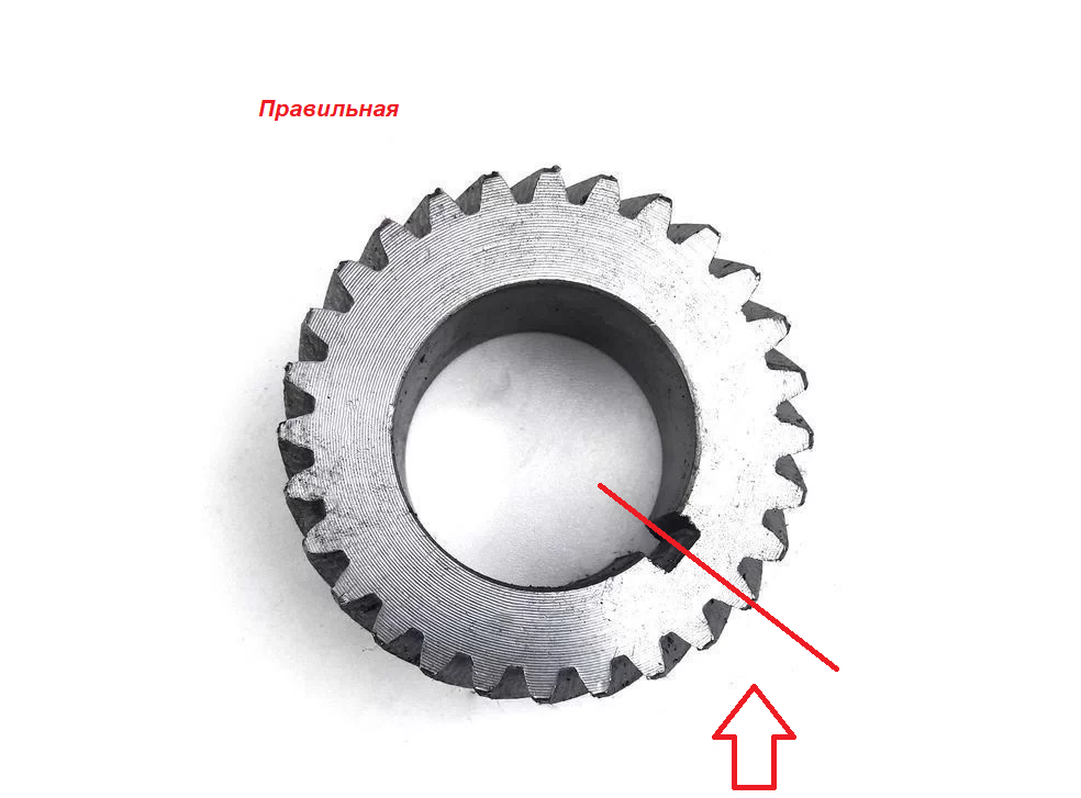 Положение шпоночного паза относительно зубьев (шпоночный паз "смотрит" на центр зуба)