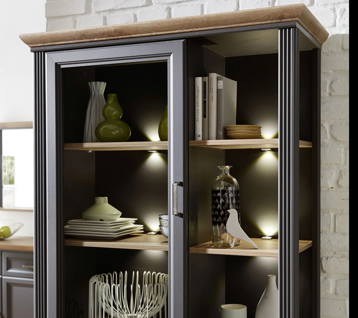 Витрина с подсветкой Jasmin графит/дуб артизан REG1W2D1S