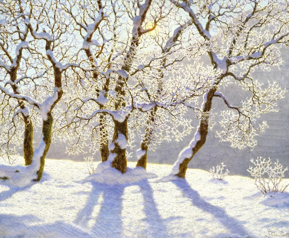 Зимний пейзаж в солнечном свете