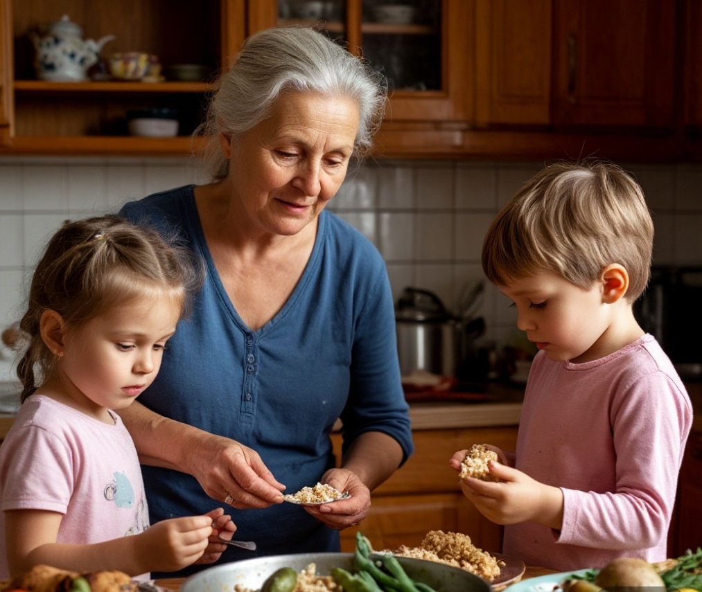 Вера дома с внуками
