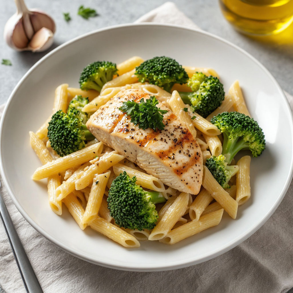 Паста с куриным филе и брокколи
