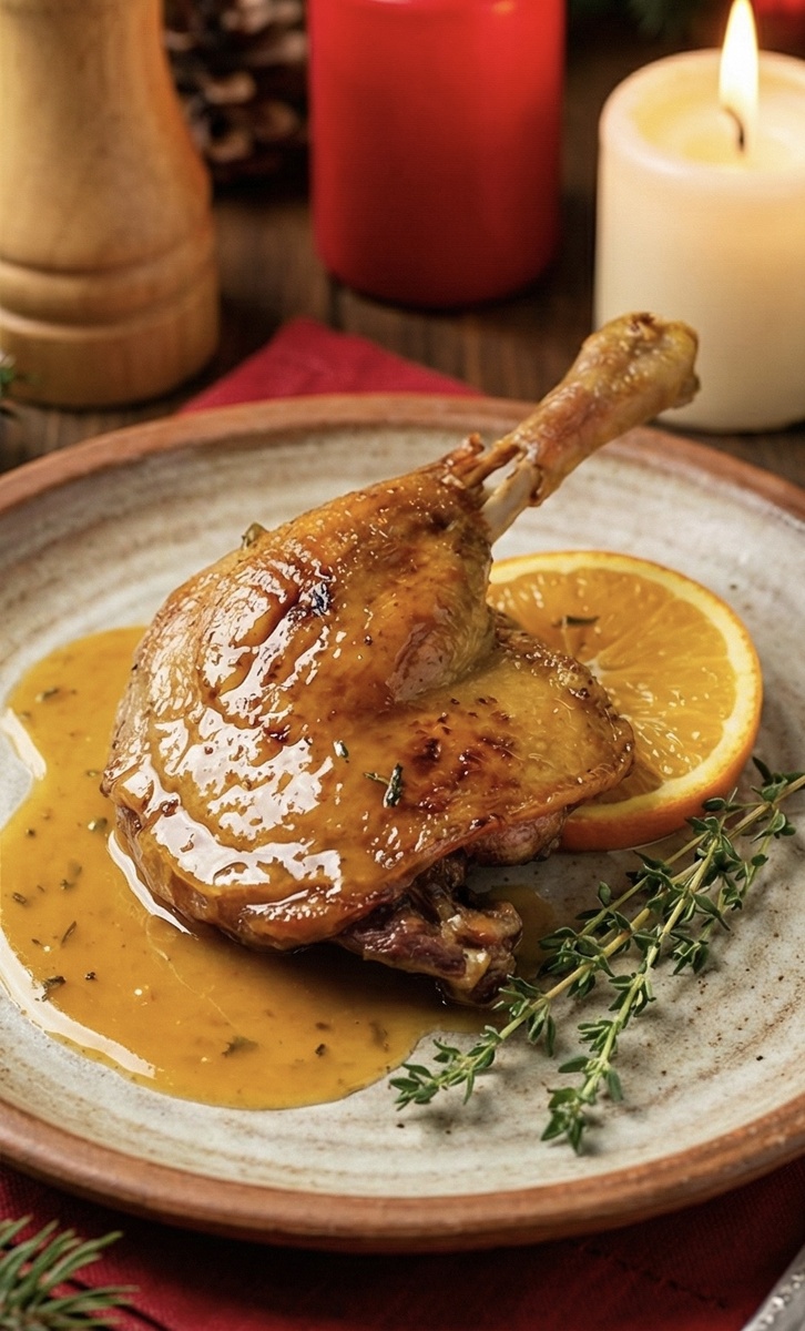 Утиная ножка с долькой апельсина и тимьяном