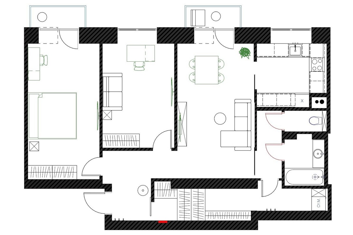 Итоговая планировка и расстановка мебели