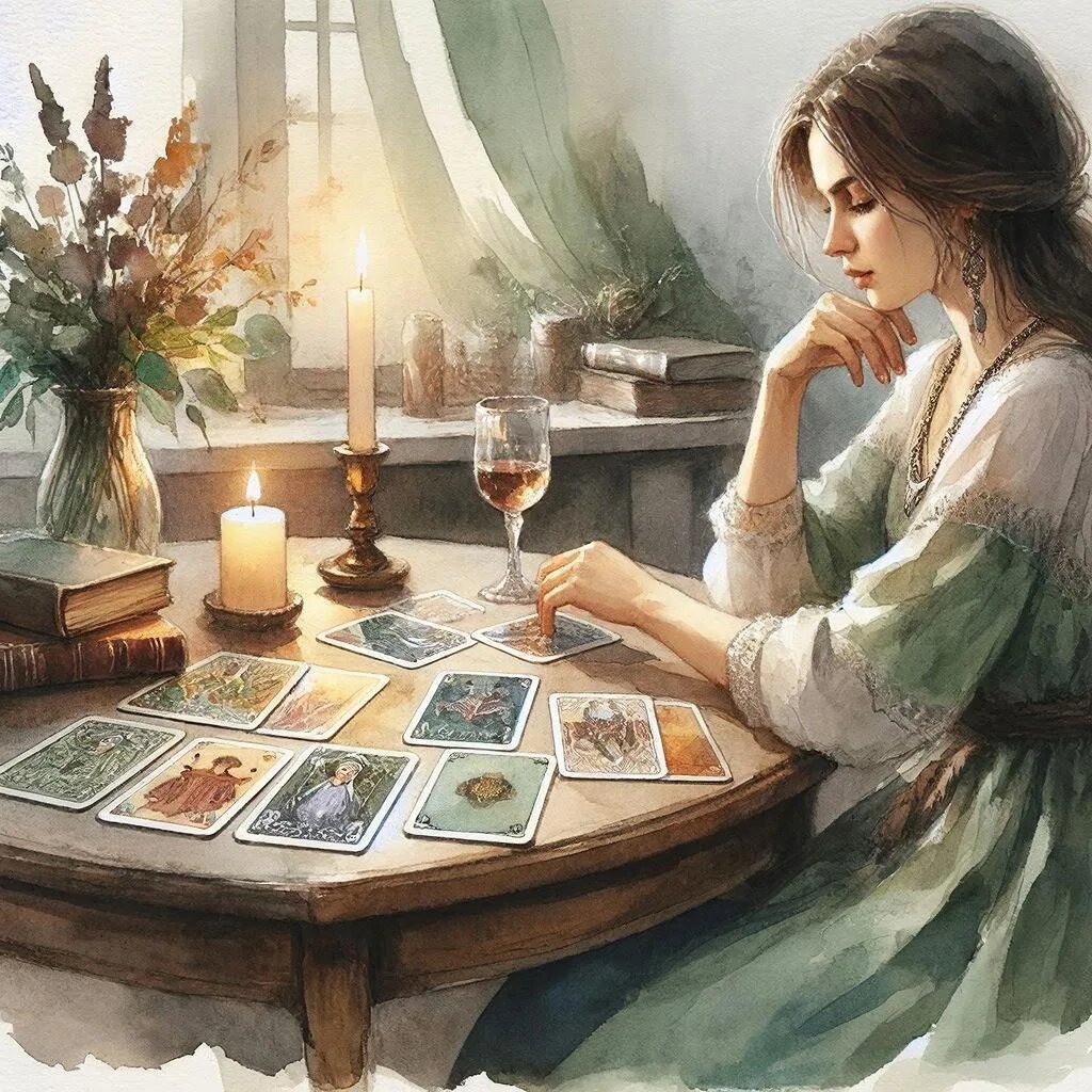 Гадание на картах. Иллюстрация сгенерирована нейросетью