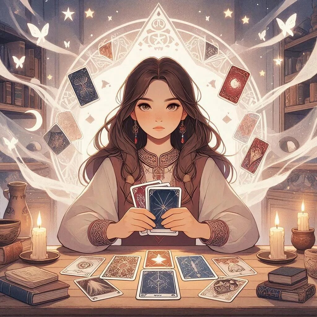 Гадание на картах. Иллюстрация сгенерирована нейросетью