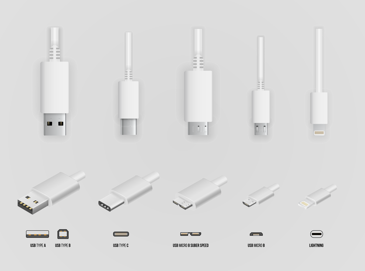    В зависимости от смартфона понадобится кабель с MicroUSB, Type-C или Lightning-разъемомShutterstock / FOTODOM
