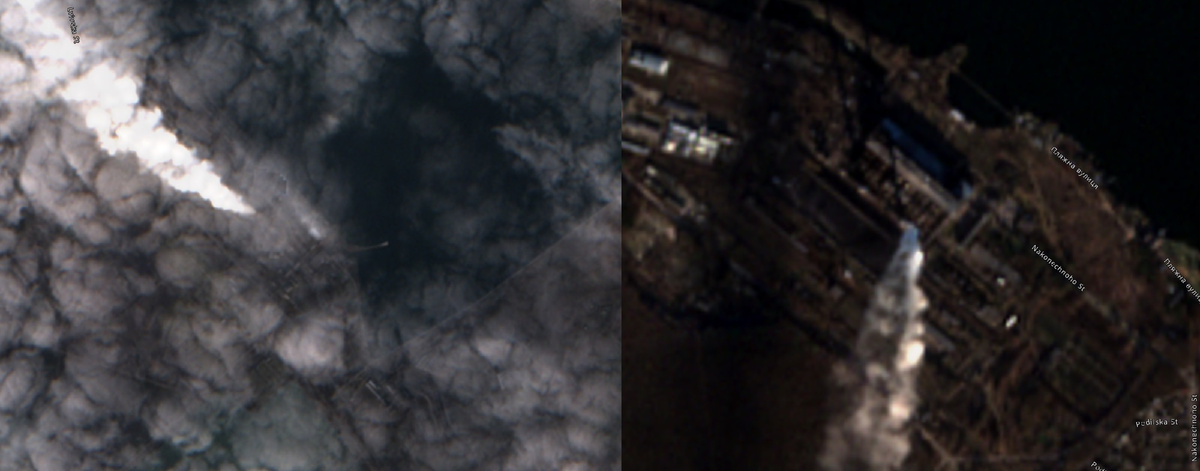 Космоснимки от 25.12.2025: слева дымит Бурштынская ТЭС, справа - Ладыжинская