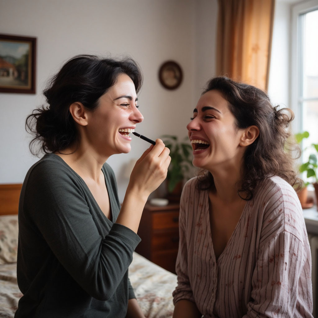 Манана красит Виктории ресницы