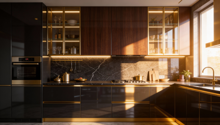    Глянцевые фасады кухни показаны через год использования Александр