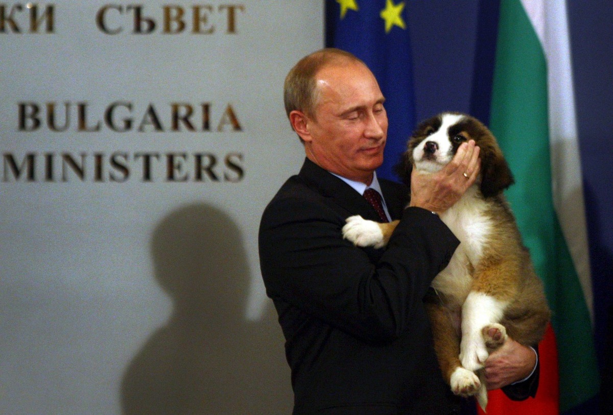    Президент России с одним из своих питомцев, болгарской овчаркой Баффи