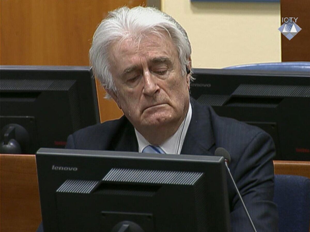   Экс-президент Республики Сербской в Боснии и Герцеговине Радован Караджич во время суда Международного трибунала в Гааге. 24 марта 2016 | © AP Photo / ICTY, Pool