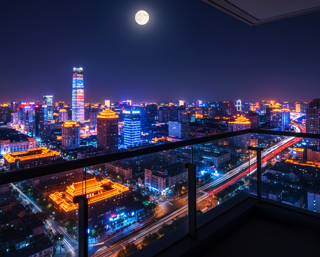Вид на ночной Пекин из номера отеля
