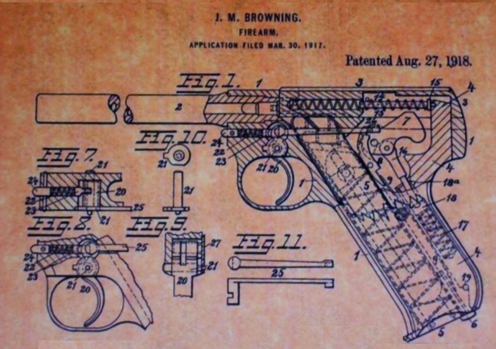 Патент Браунинга на Colt Automatic Pistol, Caliber .22 Target Model 1918 года