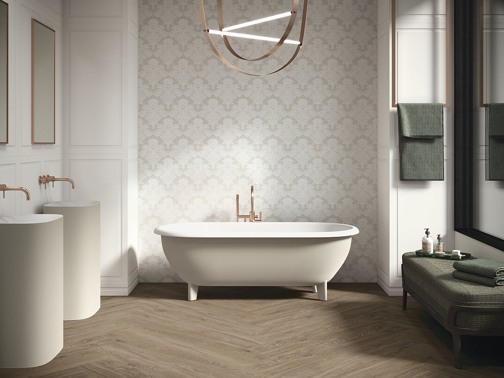 Интерьер на фото выполнен крупноформатного керамогранита бренда APE Ceramica, коллекция Bellagio. В GLOBUS CERAMICA можно купить отделочные материалы из последних коллекций этого производителя