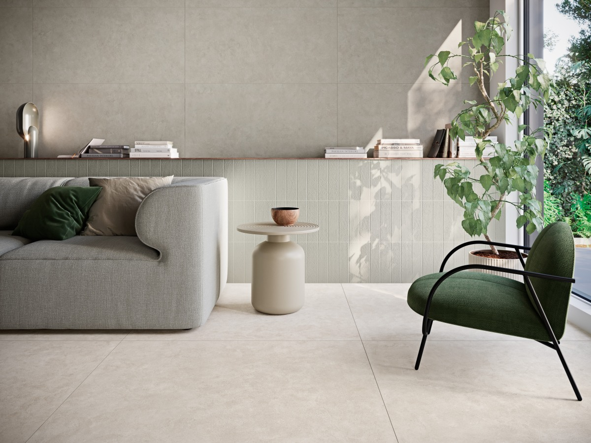 В этом интерьере использован матовый керамогранит бренда Grespania, коллекция Surface. В GLOBUS CERAMICA можно купить отделочные материалы из последних коллекций этого производителя