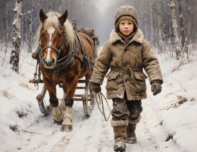 Сгенерированная Алисой иллюстрация к поэме А.Н. Некрасова "Крестьянские дети"